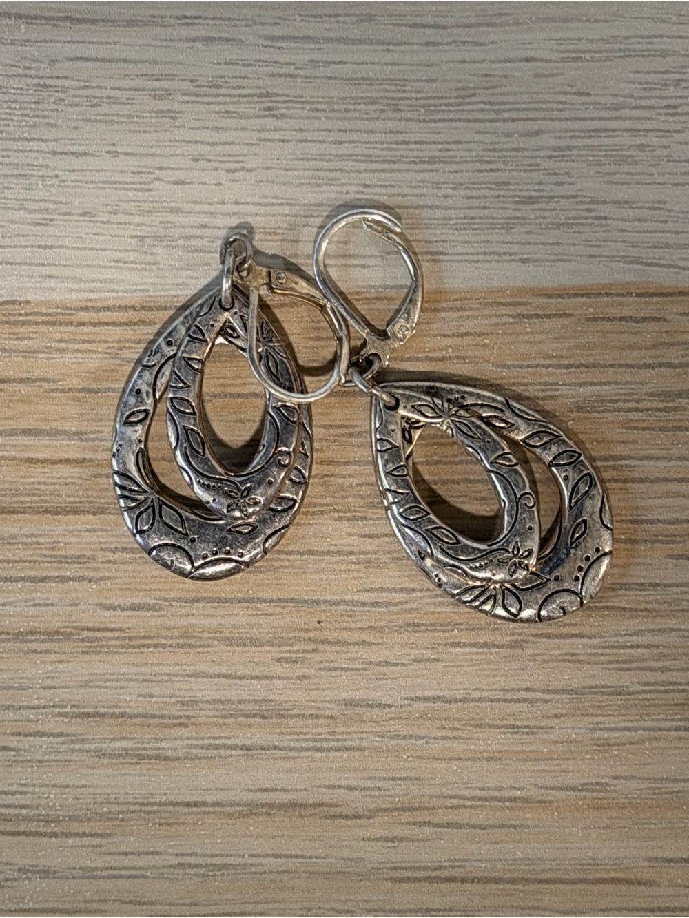 Vintage Brighton Sterling-Style Floral Teardrop Drop Earrings - Silver
